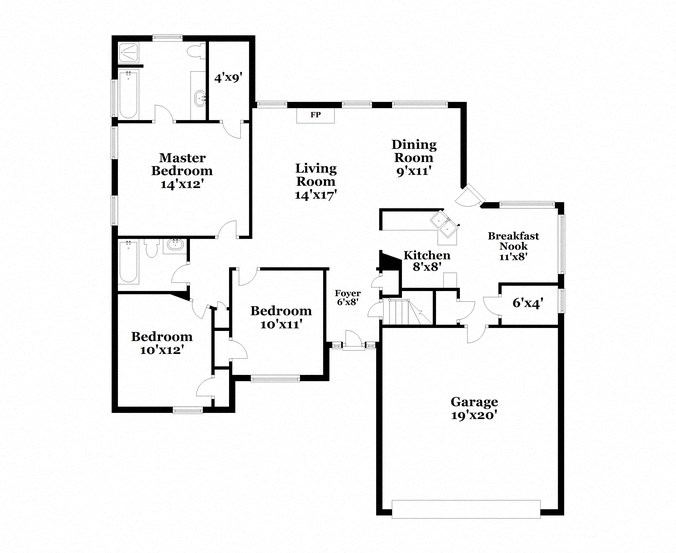 a floor plan of a house with three bedrooms and a living room