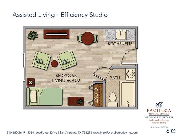 Assisted Living - Efficiency Studio Floor Plan Assisted Living - Efficiency Studio Floor Plan at NewForest Estates, San Antonio, 78229