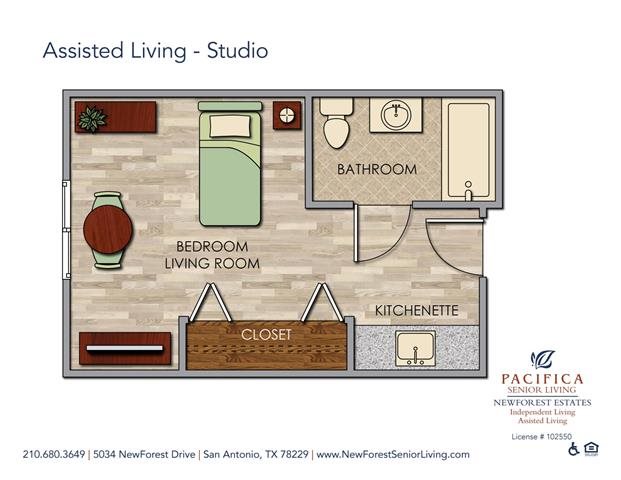 Assisted Living - Studio Floor Plan Assisted Living Studio Floor Plan at NewForest Estates, Texas, 78229