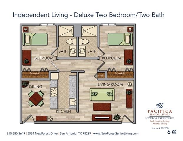 Independent Living - Deluxe Two Bedroom Two Bath Floor Plan Independent Living - Deluxe Two Bedroom Two Bath Floor Plan at NewForest Estates, San Antonio, TX