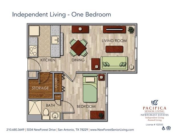 Independent Living - One Bedroom Floor Plan Independent Living - Private One Bedroom Floor Plan at NewForest Estates, San Antonio, 78229