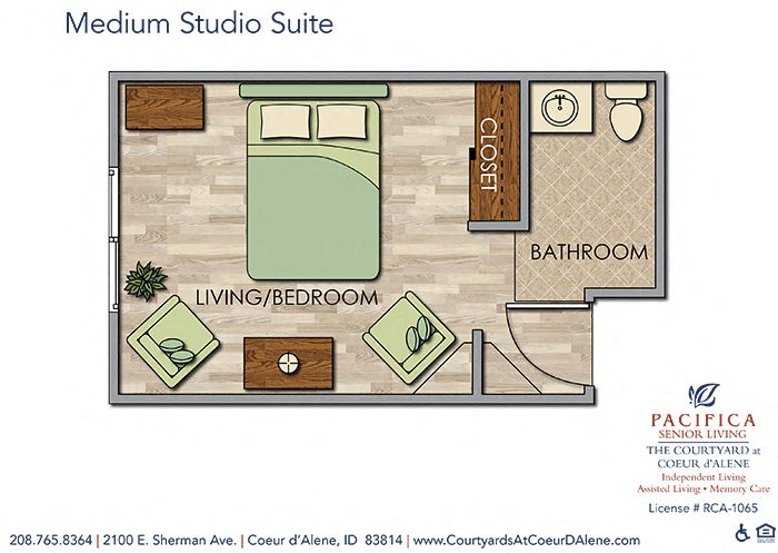 Medium Studio Suite Floor Plan Medium Studio Suite Floor Plan at Courtyard at Coeur d'Alene, Coeur d'Alene, ID