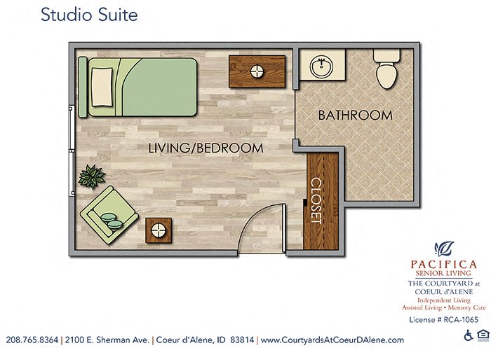 Studio Suite Floor Plan Studio Suite Floor Plan at Courtyard at Coeur d'Alene, Coeur d'Alene, Idaho