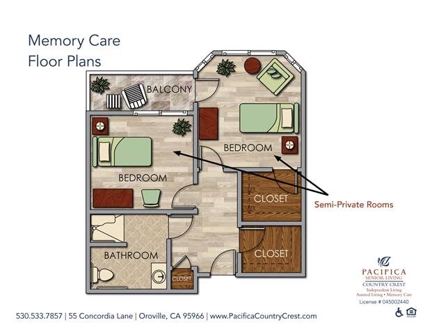 Memory Care Floor Plans shared Memory Care Floor Plans shared at Pacifica Senior Living Country Crest, Oroville, CA, 95966