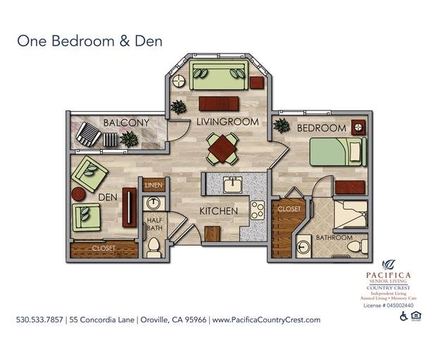 One Bedroom & Den Floor Plan One Bedroom & Den Floor Plan at Pacifica Senior Living Country Crest, Oroville, CA