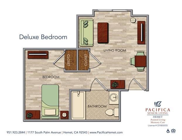 Deluxe Bedroom Floor Plan Deluxe Bedroom Floor Plan at Pacifica Senior Living Hemet, Hemet, CA, 92543