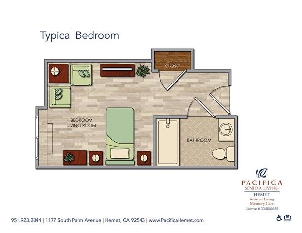 Private Bedroom Floor Plan Private Bedroom Floor Plan at Pacifica Senior Living Hemet, Hemet, CA