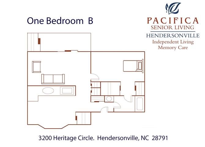 Active Senior One Bedroom | B Floor Plan One Bedroom | B Floor Plan at Pacifica Senior Living Heritage Hills, Hendersonville, North Carolina