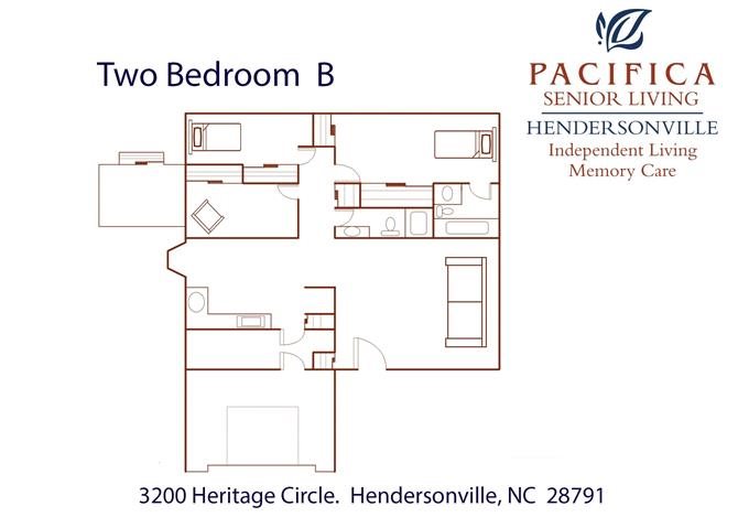 Assisted Living Two Bedroom | B Floor Plan Two Bedroom | B Floor Plan at Pacifica Senior Living Heritage Hills, Hendersonville, NC