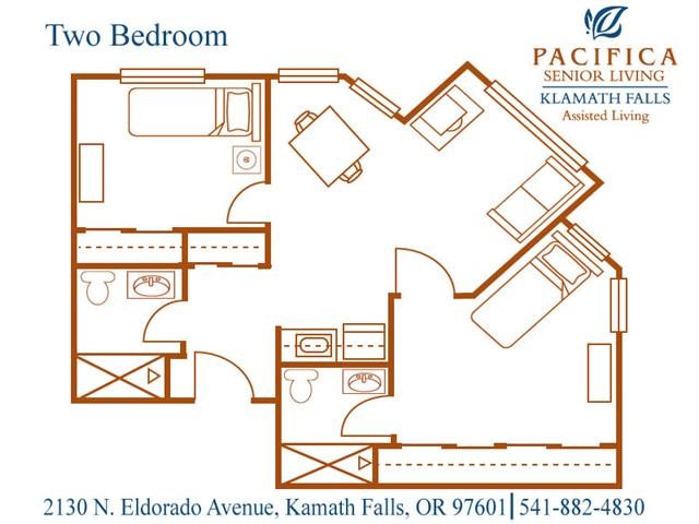 Two Bedroom Floor Plan Active Senior Living Two Bedroom Floor Plan at Pacifica Senior Living Klamath Falls, Oregon
