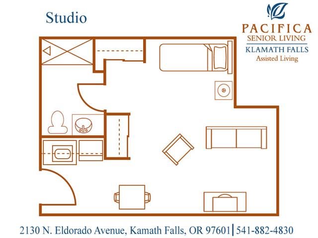 Studio Floor Plan Assisted Living Studio Floor Plan at Pacifica Senior Living Klamath Falls, Klamath Falls, OR, 97601