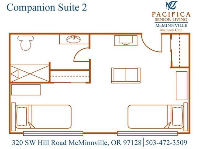 Companion Suite 2 Floor Plan with Bathroom Companion Suite 2 Floor Plan at Pacifica Senior Living McMinnville, McMinnville, OR