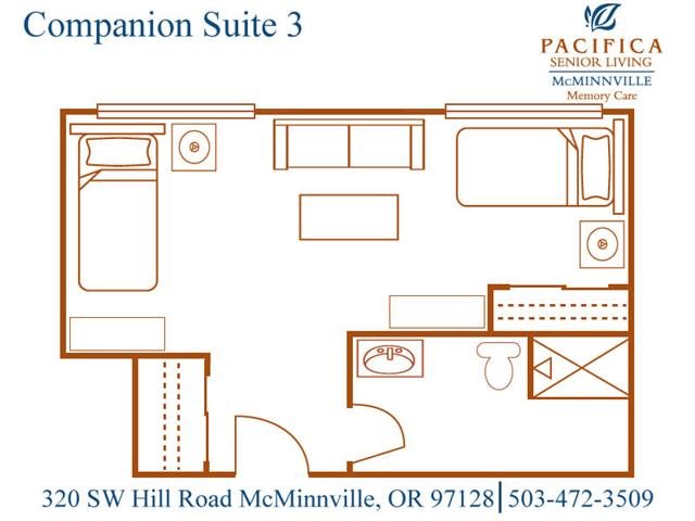 Companion Suite 3 Floor Plan with Bathroom Companion Suite 3 Floor Plan at Pacifica Senior Living McMinnville, McMinnville, 97128