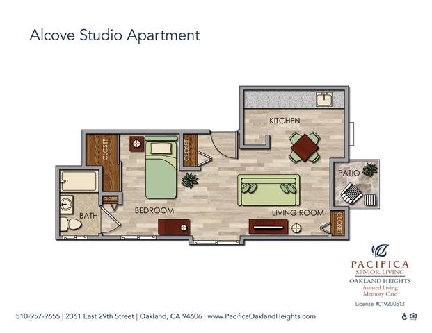 Independent Alcove Studio Floor Plan Independent Alcove Studio Floor Plan at Pacifica Senior Living Oakland Heights, Oakland