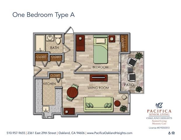 One Bedroom Type A Floor Plan One Bedroom Type A Floor Plan at Pacifica Senior Living Oakland Heights, Oakland, CA, 94606