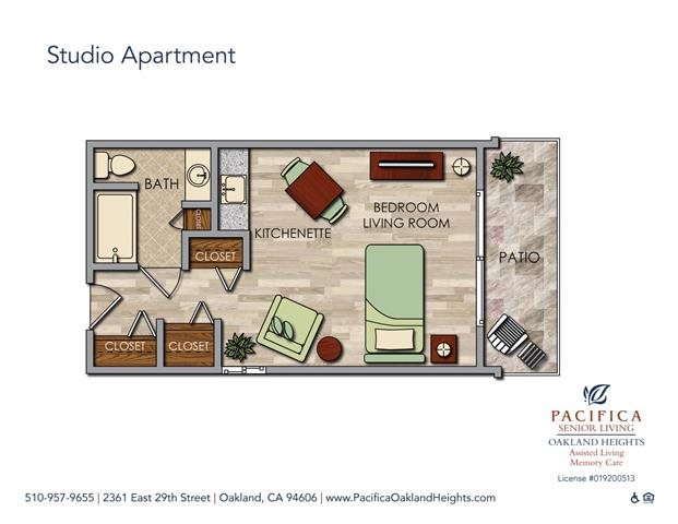 Private Studio Apartment Floor Plan Private Studio Apartment Floor Plan at Pacifica Senior Living Oakland Heights, Oakland, 94606