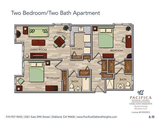 Two Bedroom Apartment Floor Plan Two Bedroom Apartment Floor Plan at Pacifica Senior Living Oakland Heights, Oakland, California