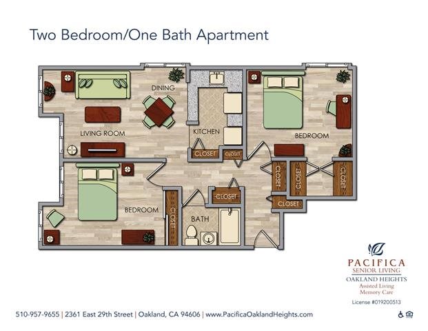 Two Bedroom/One Bath Floor Plan Two Bedroom/One Bath Floor Plan at Pacifica Senior Living Oakland Heights, Oakland