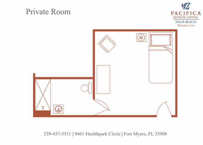 Private Room Floor plan Private Room Floor plan at Pacifica Senior Living Palm Beach, Greenacres, FL, 33467