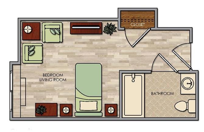 Comfortable Studio Floor Plan Comfortable Studio Floor Plan at Pacifica Senior Living Palm Springs, Palm Springs, California
