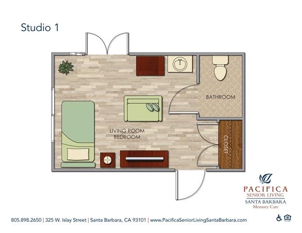 Hendry's -- Private Studio w. Private Bath Floor Plan Hendry's -- Private Studio w. Private Bath Floor Plan at Pacifica Senior Living Santa Barbara, Santa Barbara, CA, 93101