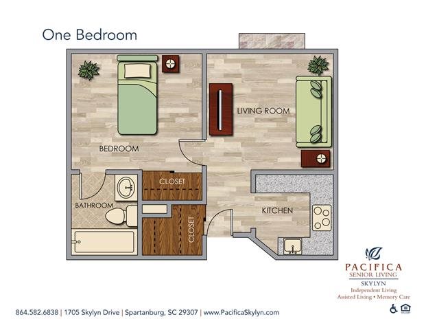 One Bedroom Floor Plan One Bedroom Floor Plan at Pacifica Senior Living Skylyn, Spartanburg, SC
