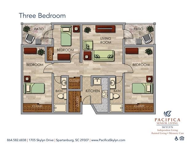 Three Bedroom Two Bath Floor Plan Three Bedroom Floor Plan at Pacifica Senior Living Skylyn, Spartanburg