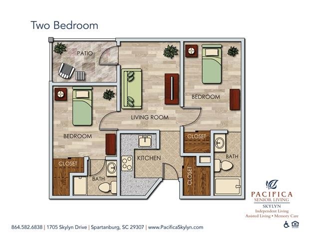 Two Bedroom Two Bath Floor Plan Two Bedroom Floor Plan at Pacifica Senior Living Skylyn, South Carolina