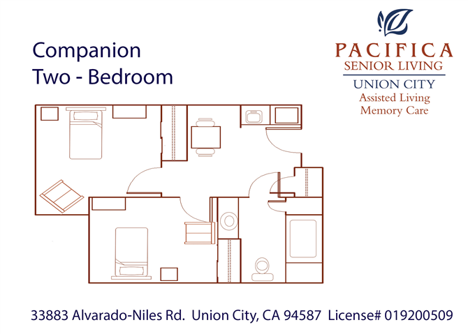 Companion Two Bedroom Floor Plan Companion Two Bedroom Floor Plan at Pacifica Senior Living Union City, Union City, 94587