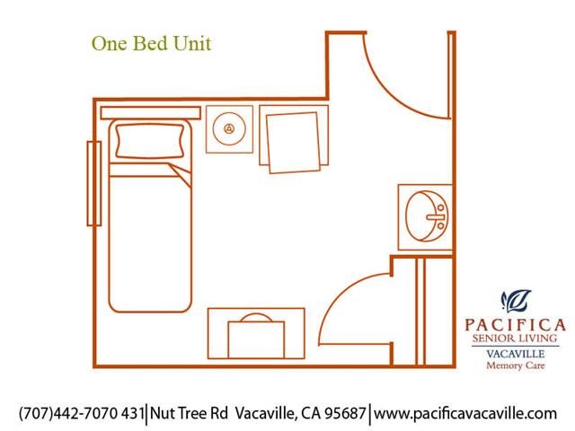 Private One Bed Unit Floor Plan Private One Bed Unit Floor Plan at Pacifica Senior Living Vacaville, Vacaville, 95687