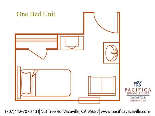Private One Bed Unit Floor Plan Private One Bed Unit Floor Plan at Pacifica Senior Living Vacaville, Vacaville, California