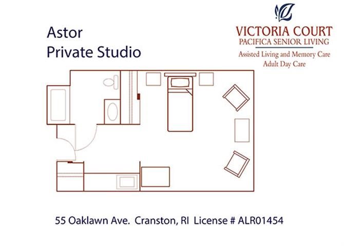 Astor Floor Plan Private Studio Astor Floor Plan at Pacifica Senior Living Victoria Court, Rhode Island