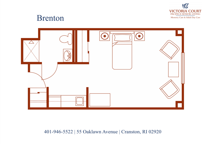 Brenton Floor Plan Studio Brenton Floor Plan at Pacifica Senior Living Victoria Court, Cranston, RI, 02920