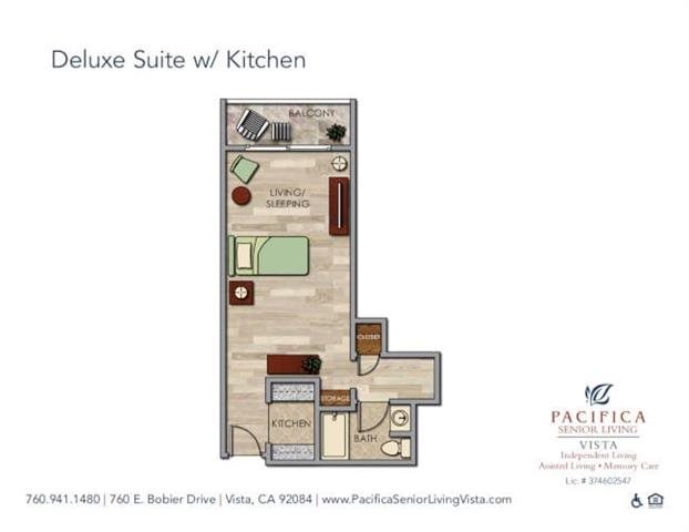 Deluxe Suite w/ Kitchen Floor Plan Deluxe Suite w/ Kitchen Floor Plan at Pacifica Senior Living Vista, Vista, 92084