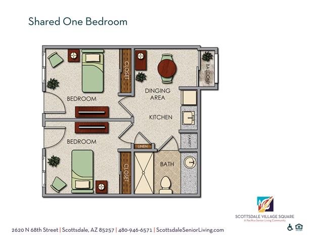 Scottsdale Shared Apartment w/ Private Entrances Floor Plan Scottsdale Shared Apartment w/ Private Entrances Floor Plan at Scottsdale Village Square, A Pacifica Senior Living Community, Arizona, 85257