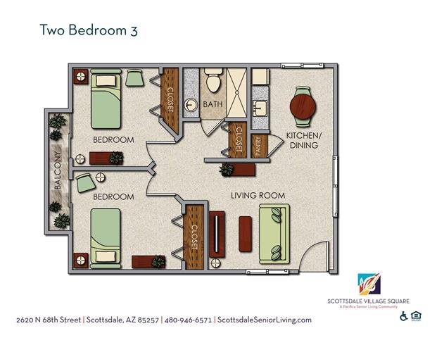 Scottsdale Two Bedroom Option C Floor Plan Scottsdale Two Bedroom Option C Floor Plan at Scottsdale Village Square, A Pacifica Senior Living Community, Scottsdale, Arizona