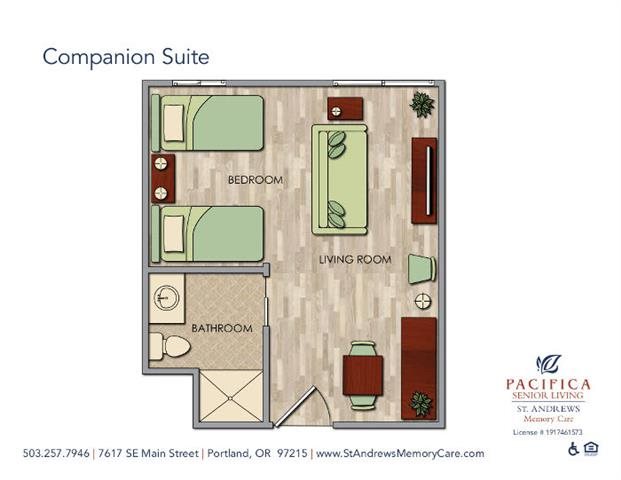 Spacious Companion Suite Floor Plan Spacious Companion Suite Floor Plan at St. Andrews Memory Care, Oregon, 97215
