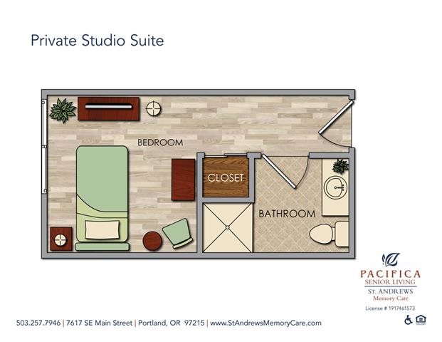 Private Studio Suite Floor Plan Private Studio Suite Floor Plan at St. Andrews Memory Care, Portland, OR
