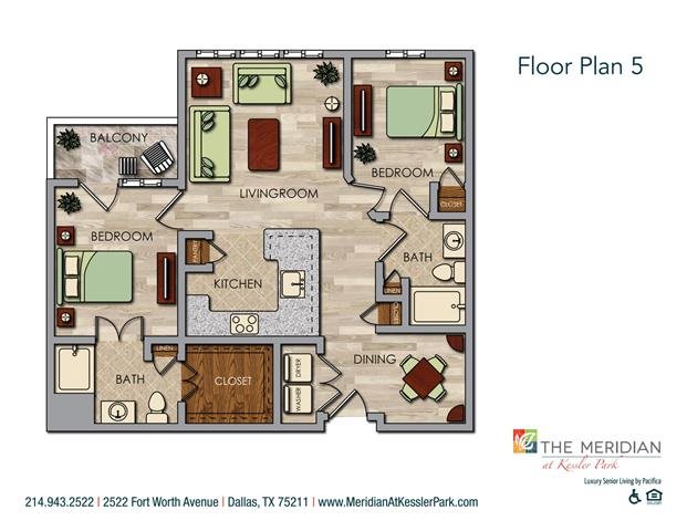 2 Bedroom 2 Bath (Deluxe) Floor Plan 2 Bedroom 2 Bath (Deluxe) Floor Plan at Meridian at Kessler Park, Texas, 75211