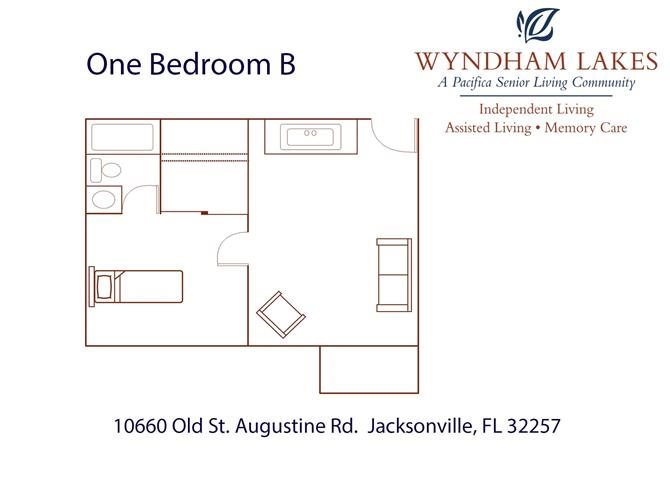 One Bedroom B Floor Plan One Bedroom B Floor Plan at Wyndham Lakes, Jacksonville, 32257