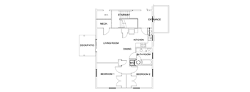 2 bedroom, 1 bathroom