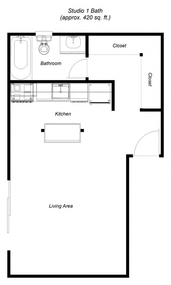 1 Bedroom floor plan for Sunnyvale Apartments