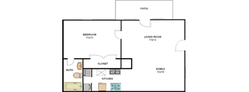 A2 One Bedroom 1 bath Floor Plan at Lory of Augusta Apartments, Augusta, 30909