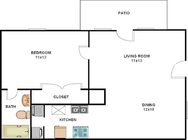 A2 One Bedroom 1 bath Floor Plan at Lory of Augusta Apartments, Augusta, 30909