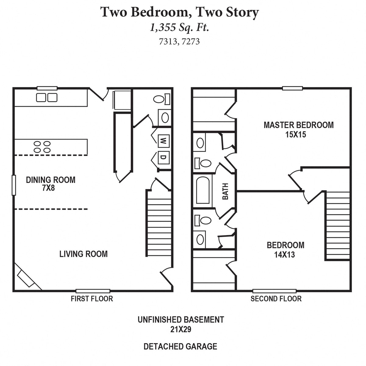 2b 2Story 1355SqFt Floor Plan at The Villas at Kingswood, West Chester, OH, 45069