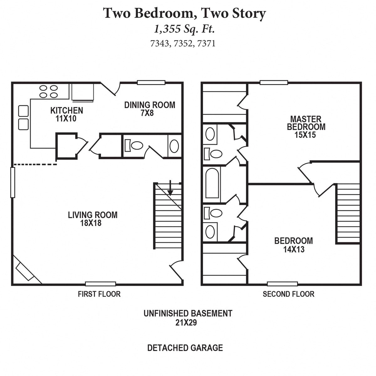 2b 2Story 1355SqFt Floor Plan at The Villas at Kingswood, West Chester, OH, 45069