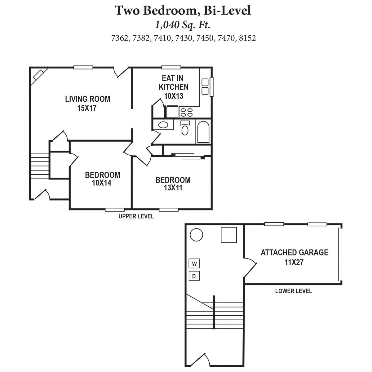 2b BiLevel 1040SqFt Floor Plan at The Villas at Kingswood, West Chester