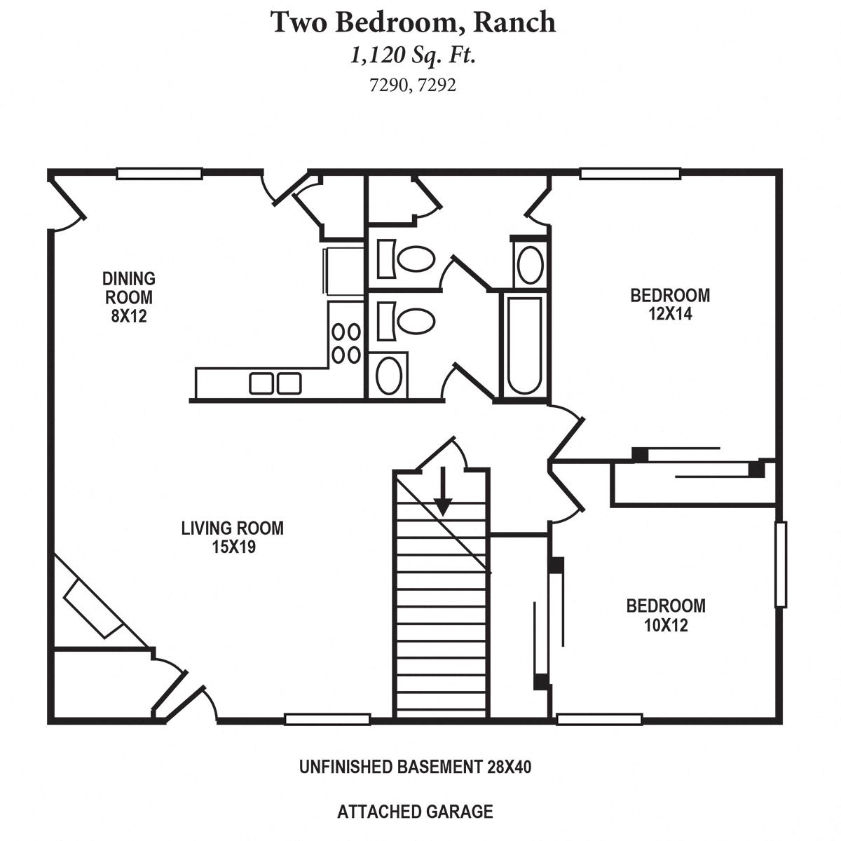 2b Ranch 1120SqFt Floor Plan at The Villas at Kingswood, Ohio, 45069