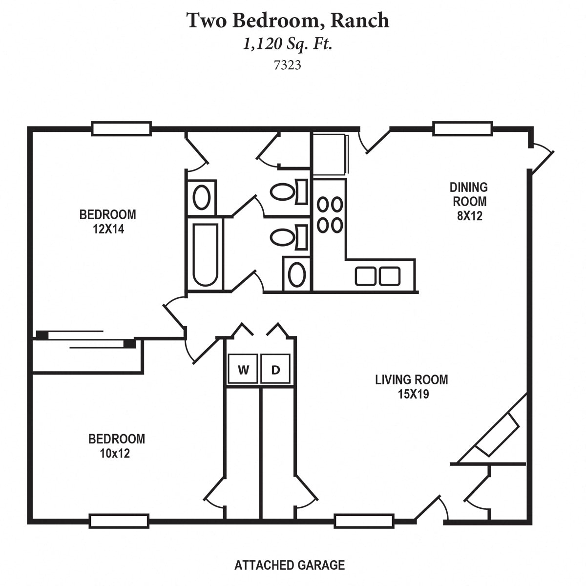 2b Ranch 1120SqFt Floor Plan at The Villas at Kingswood, Ohio