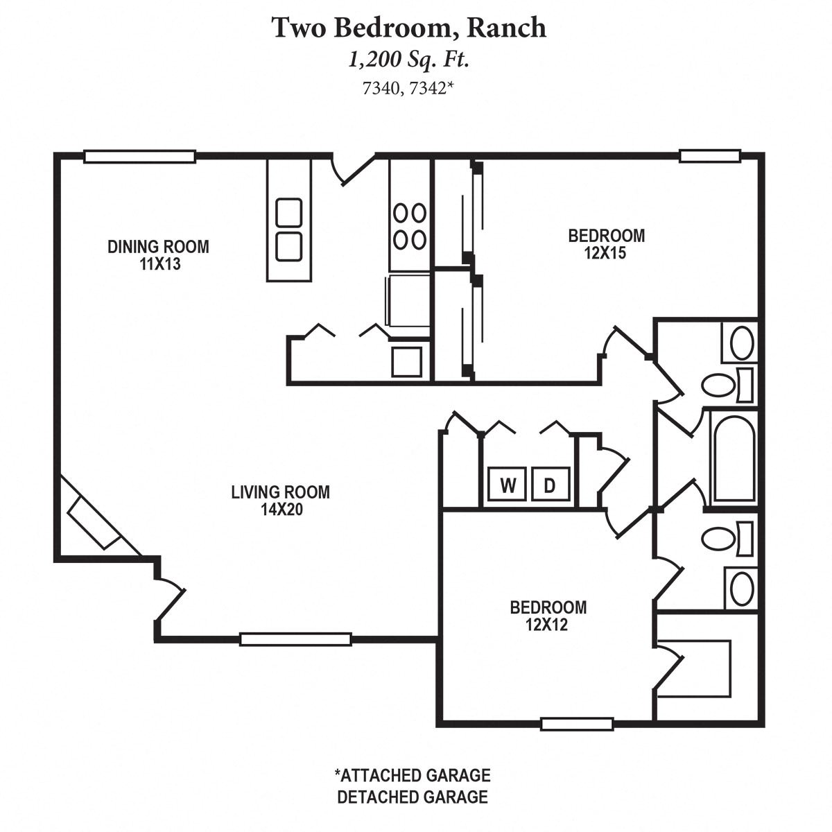 2b Ranch 1200SqFt Floor Plan at The Villas at Kingswood, West Chester, 45069